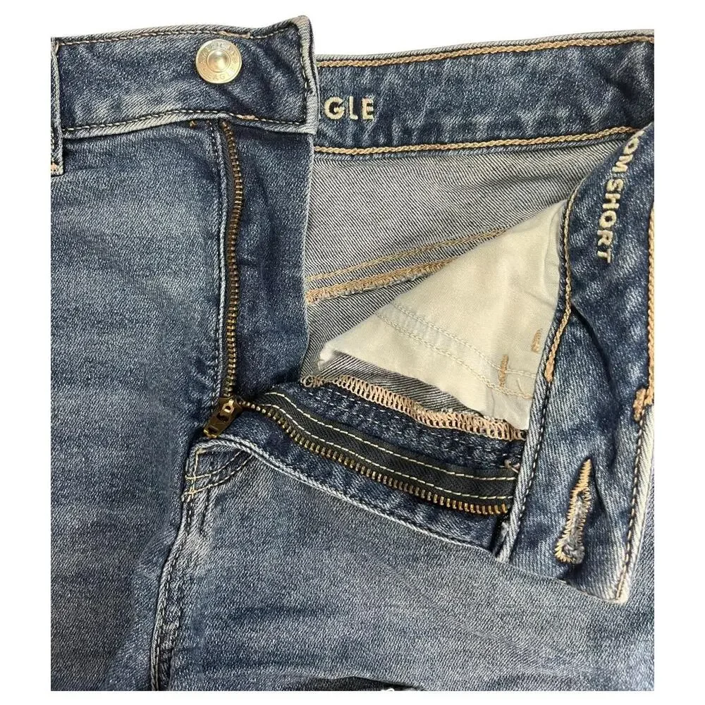 American Eagle Shorts Womens 4 Blue Denim Mom Short High Rise Frayed Hem Stretch - Picture 3 of 15